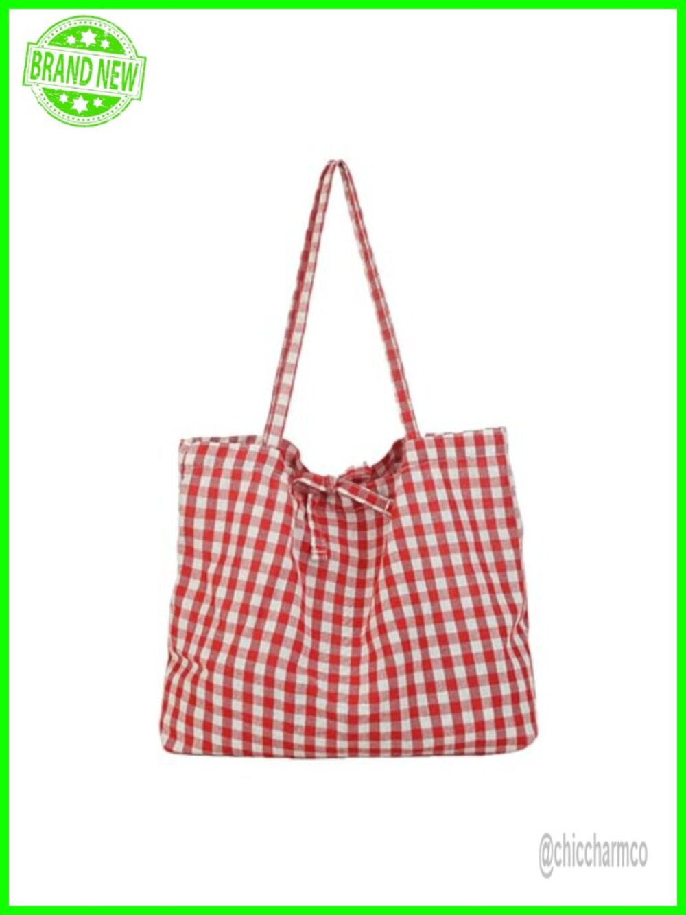 Gingham Tote Bag Canvas Casual Lightweight Shoulder Bag